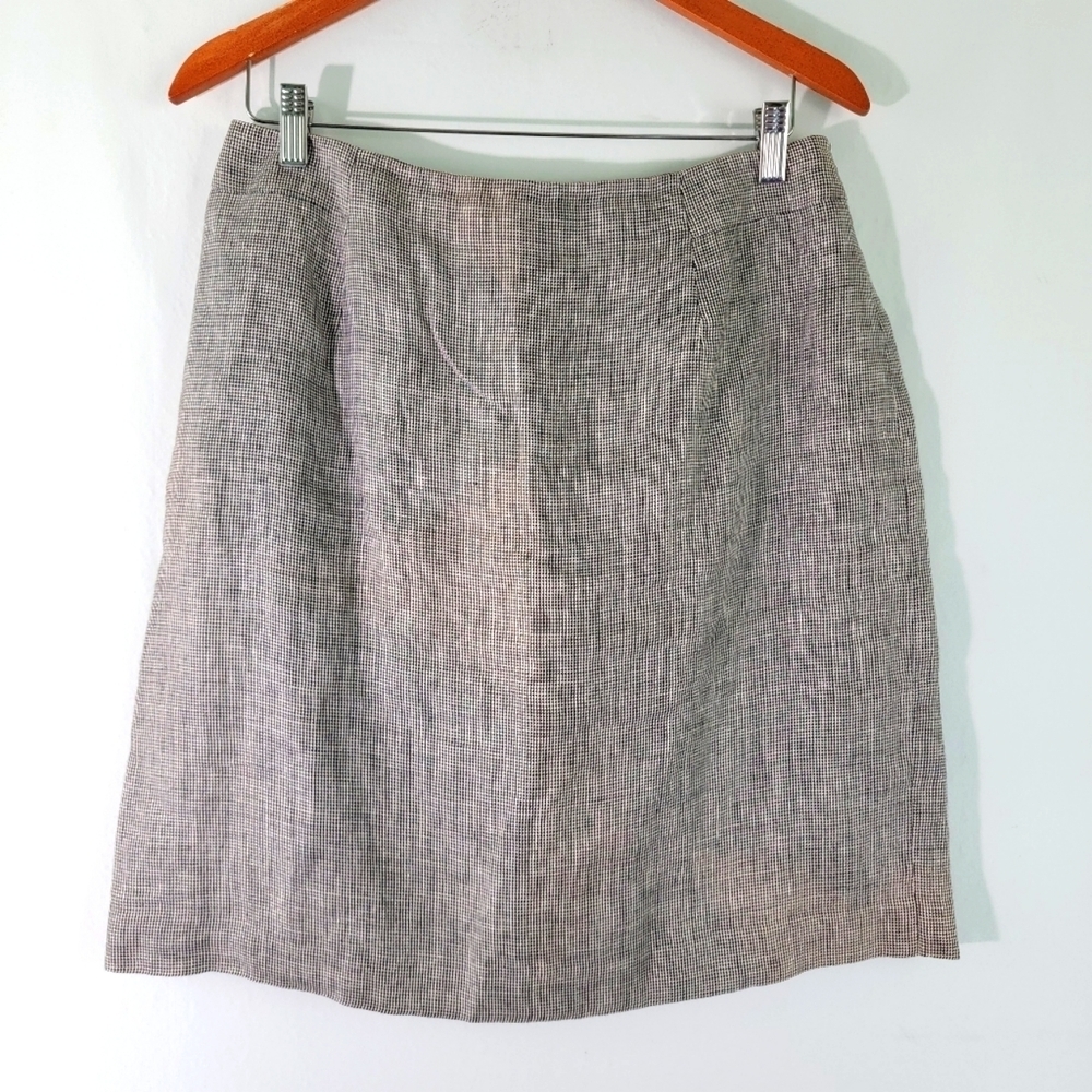 Talbot's Women's Irish Linen A-Line Skirt Sz 12 Gray/Plaid Checked Career Office